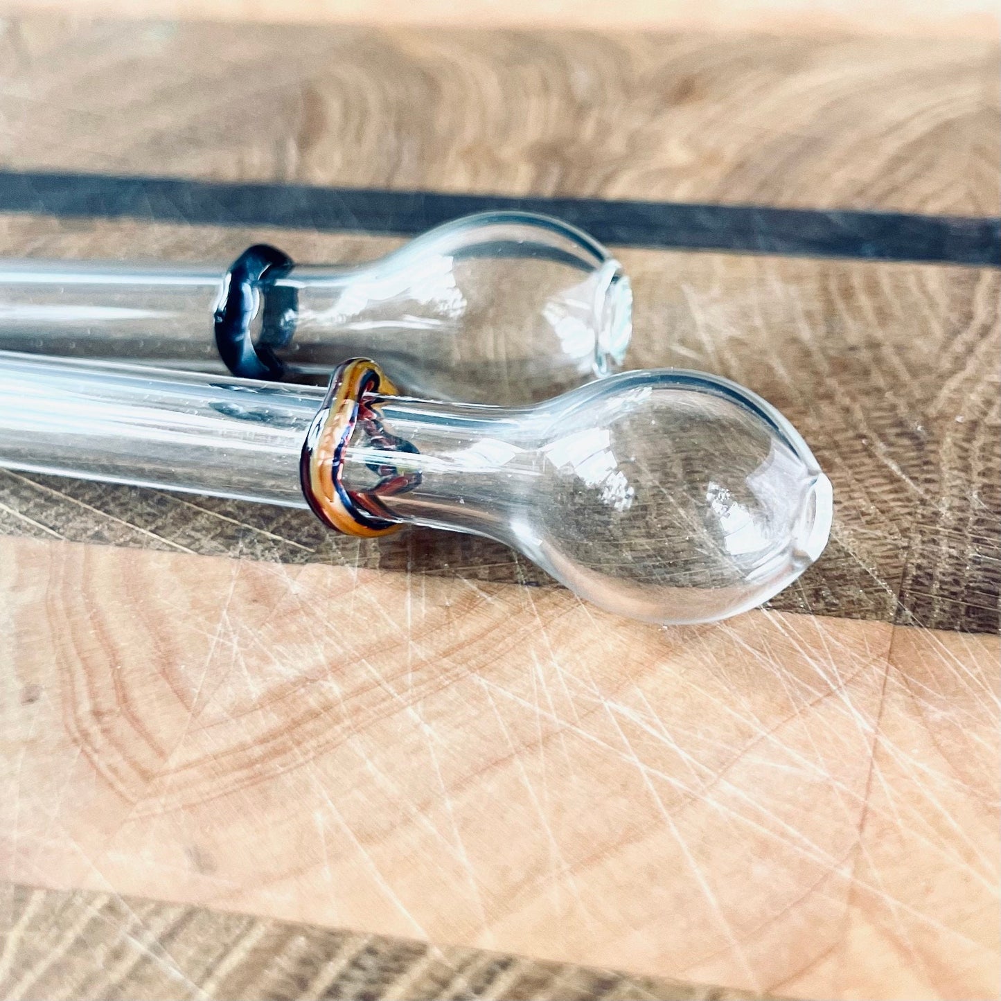 Bubble Glass Straw, Colored Ring Necklace Straw, One hitter glass smoking pipe, hand crafted pocket chillum, clear glass shot short straw