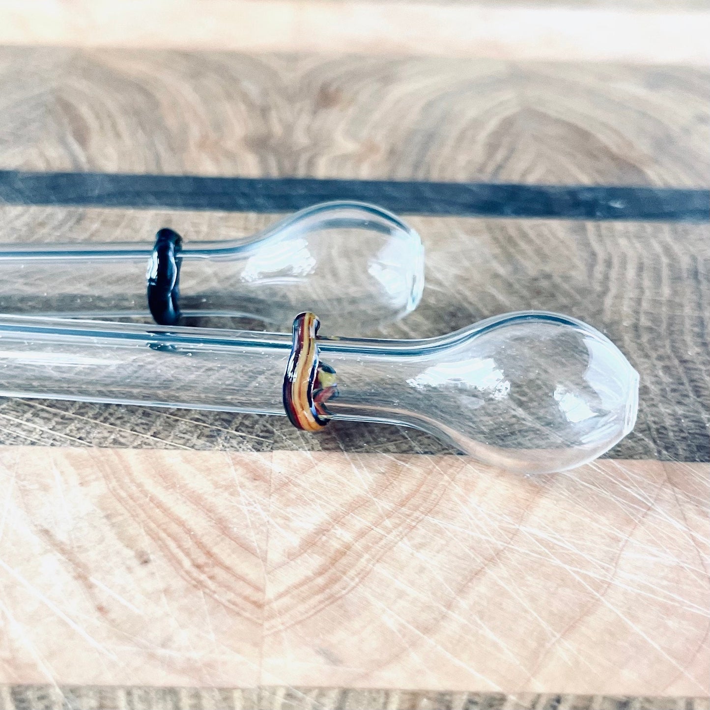 Bubble Glass Straw, Colored Ring Necklace Straw, One hitter glass smoking pipe, hand crafted pocket chillum, clear glass shot short straw