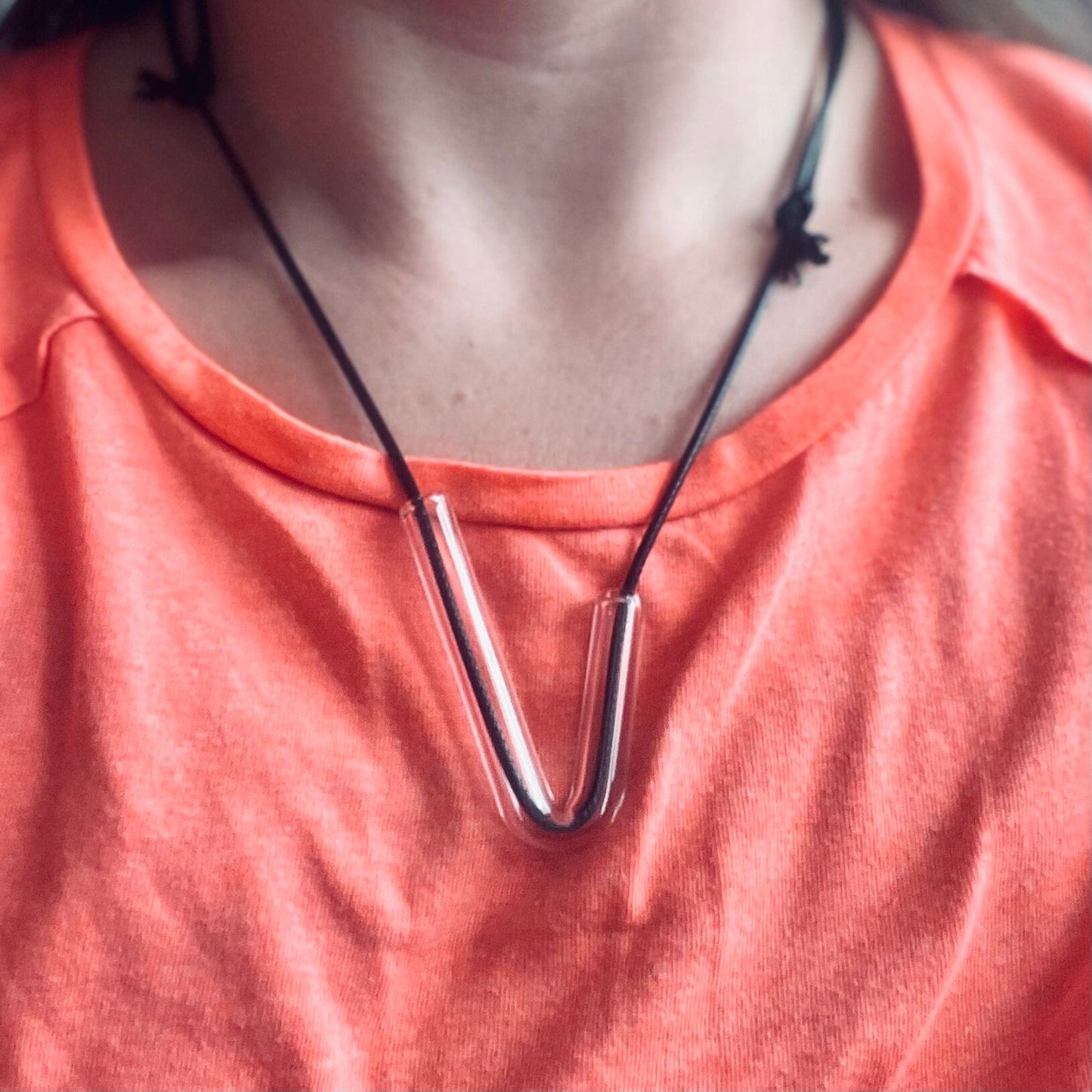 V Shaped Glass Mindful Breathing Straw Necklace for Stress & Anxiety Relief