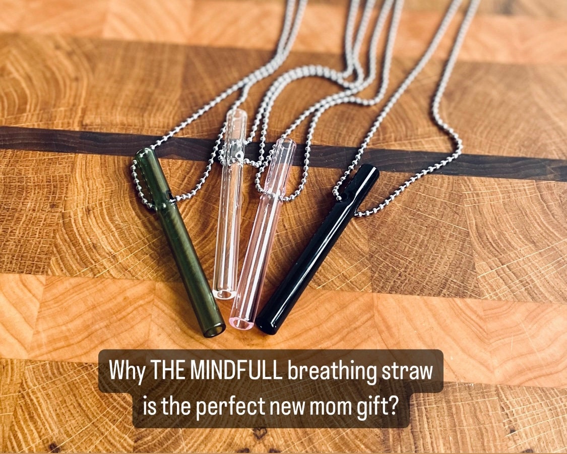 Natural Anxiety Relief for New Moms, Mindful Breathing Necklace, Self Care Gift for Mother, Stress Relief Necklace, Glass Prana Jewelry