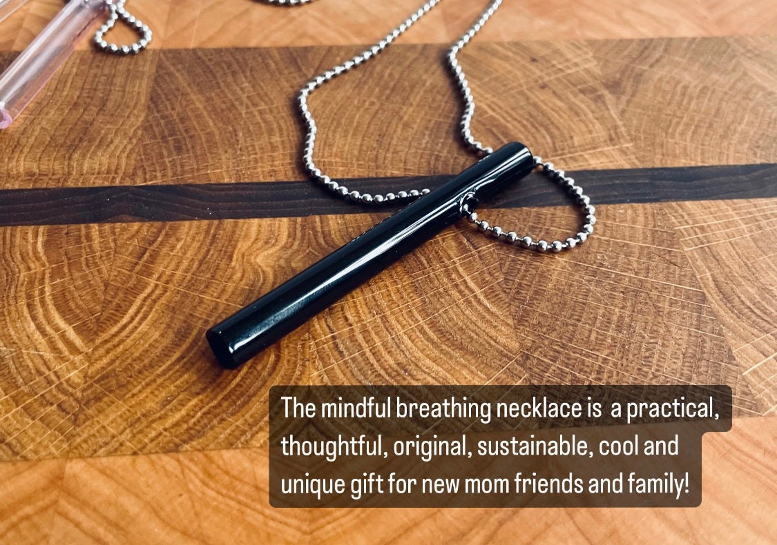 Natural Anxiety Relief for New Moms, Mindful Breathing Necklace, Self Care Gift for Mother, Stress Relief Necklace, Glass Prana Jewelry